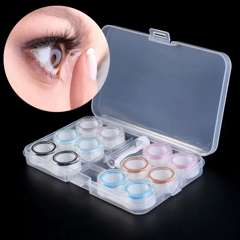 1 Set Contact Lens Case Box 6 Boxes Simple Transparent Leakproof Portable Storage Eye Care Kit Organizer Container