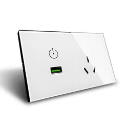 US/AU Standard USB Wall Power Socket Touch Switch Wall Socket with Wall Outlet 110-240V 15A White Crystal Glass Panel