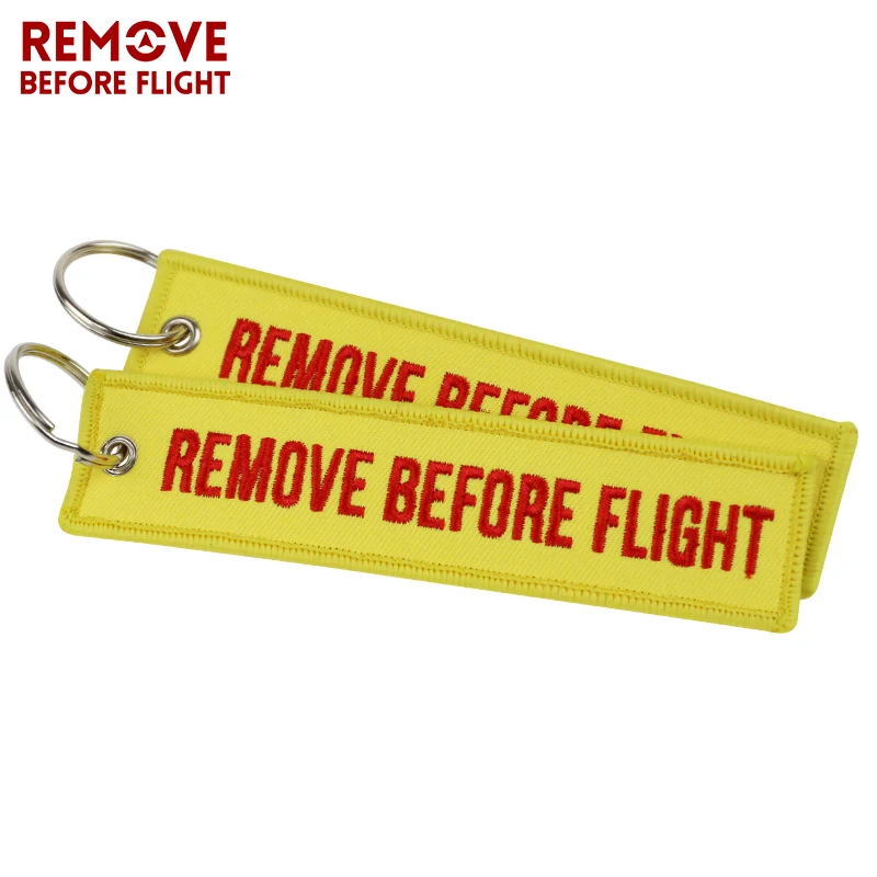 

20PCS/LOT Fashion Jewelry Key Fobs Yellow OEM Chain Key Chains Embroidery Aviation Gifts Remove Before Flight Key Fob Chaveiro