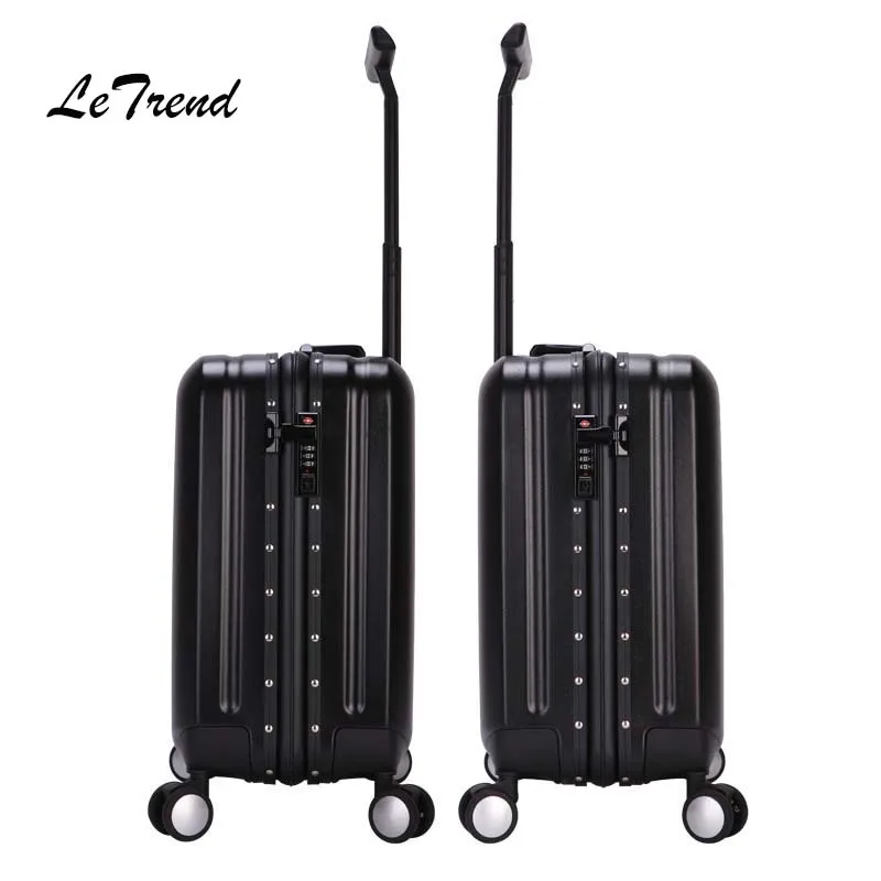 LeTrend Aluminium Frame Rose Gold Rolling Luggage Spinner Trolley Travel Bag 18 inch Women Men Cabin Suitcases Wheels Trunk