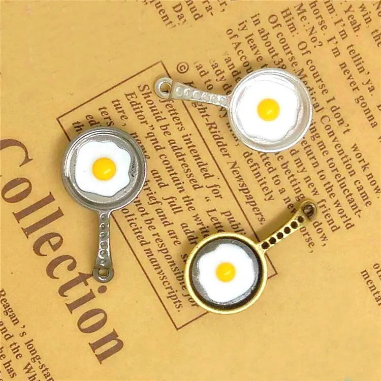 High Quality 10 Pieces/Lot 31mm*15mm Alloy Pan eggs enamel metal saucepan charms Jewelry Making Charms