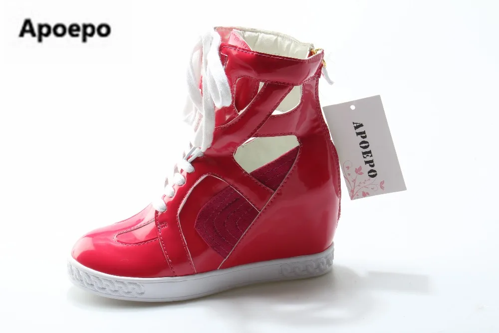 

Selling brand high boots 2022 red pink shoes high heel ankle boots for women lace up height increasing boots wedges shoes autumn