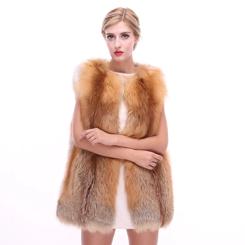 

Luxury Autumn Winter Women's Genuine Real Whole skin Fox Fur Vest Lady Slim Waistcoat Gilet Plus Size VF7047