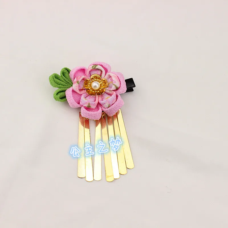 Japanese Style Hair Pin Kanzashi Clips Flower Coppered Tassel Graduation Adult Ornament Come of Age Kimono Yukat HW021-01