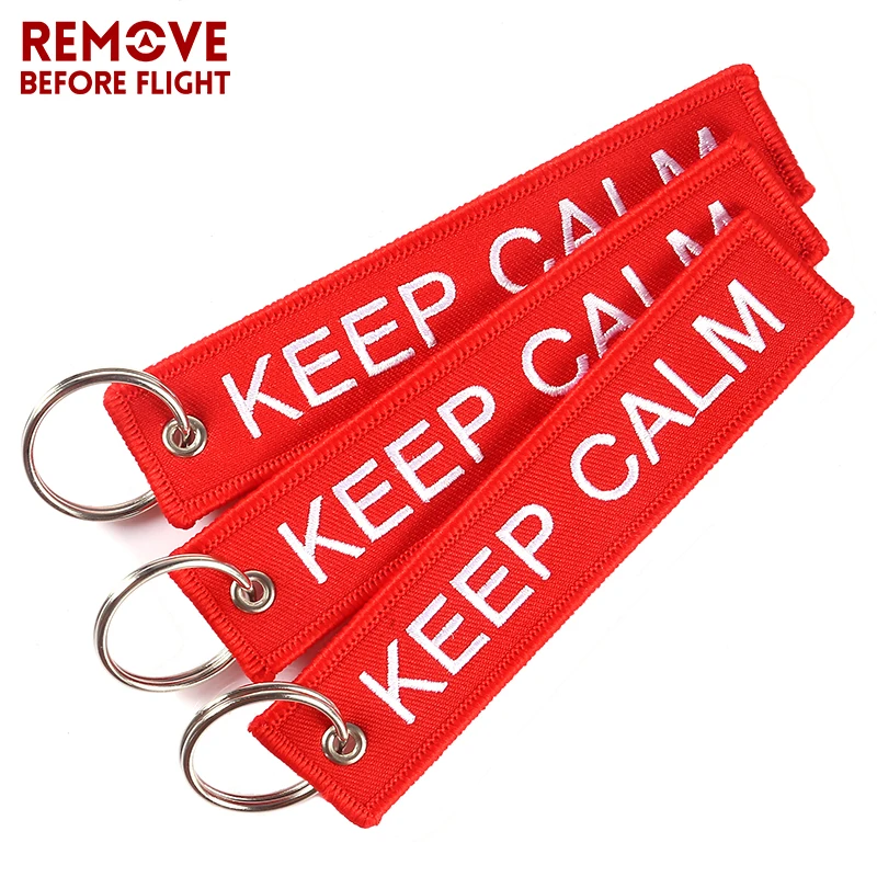 3 PCS/LOT Keychain KEEP CALM AND CARRY ON Key Chain for Motorcycles and Cars Cool Key Holder Embroidery Key Fobs OEM Keychains