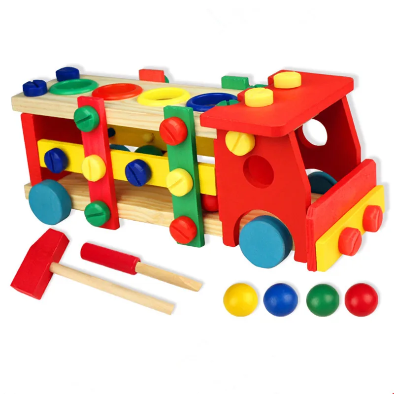 New multifunctional Educational Wooden Toy Disassembly Screw Nut Vehicle Car Knock Ball Developmental Baby Puzzle Toys Gift