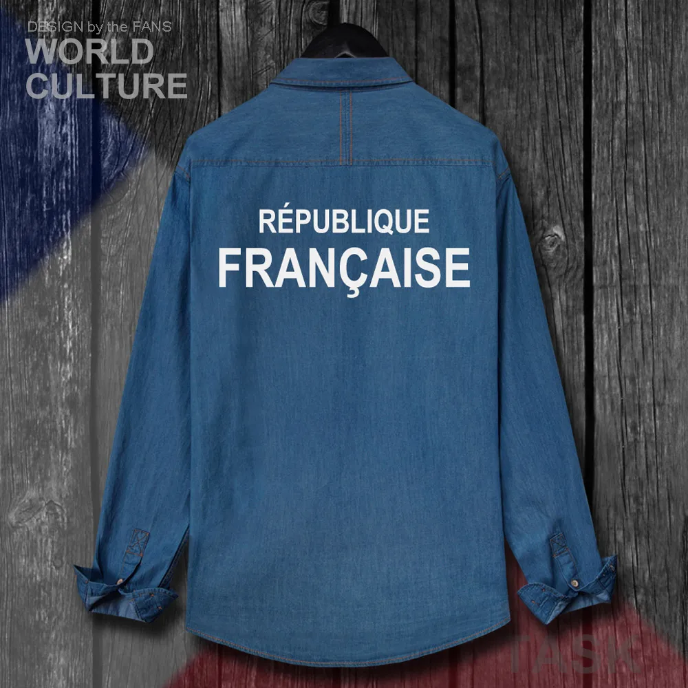 France French Republic FRA FR Jacket Men Clothes Autumn Long Sleeve Cowboy Coat Fashion Turn-down Collar Jeans Shirt Tops New 20