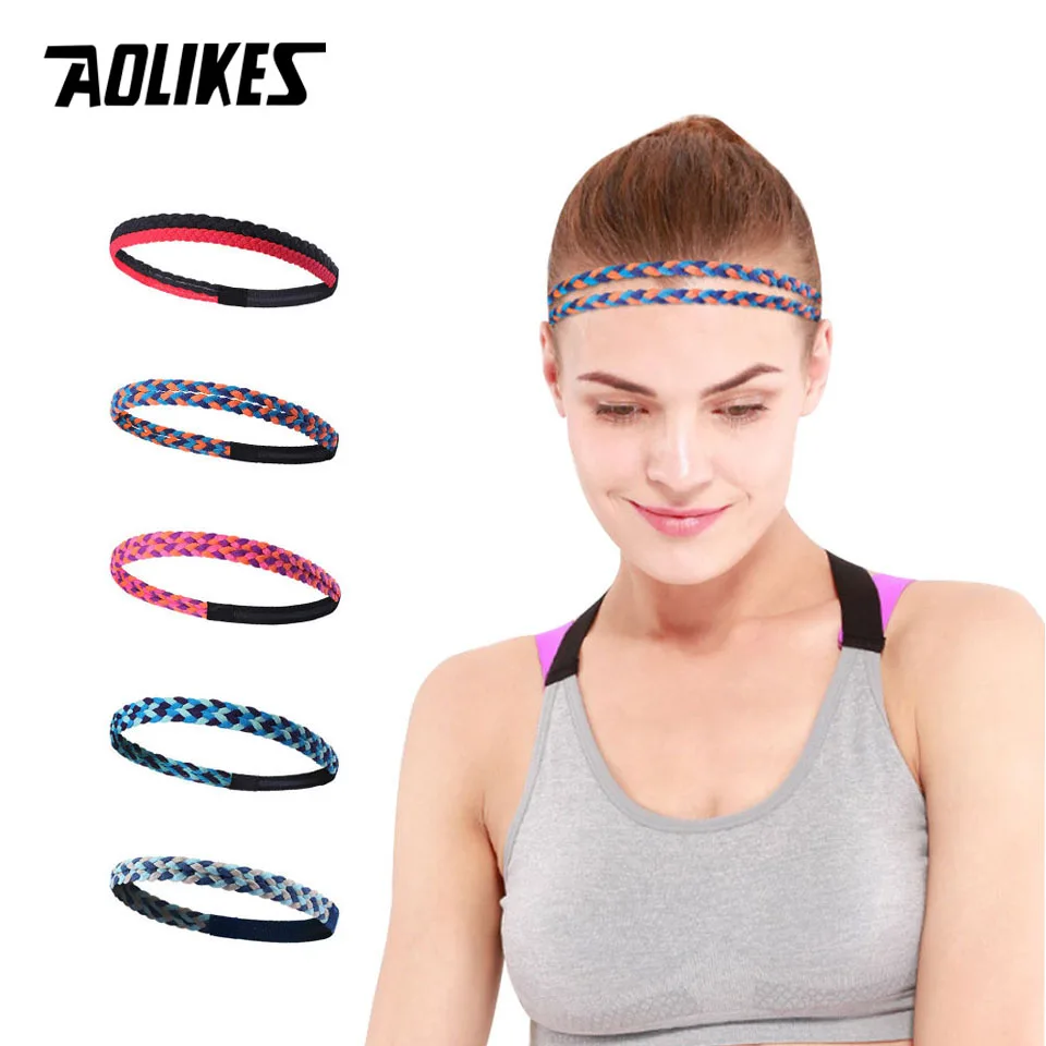 AOLIKES 1PCS Weave Elastic Yoga Sweatband For Women Men Running Hair Bands Fitness Sweat Bands Sport Silicone antiskid Headband