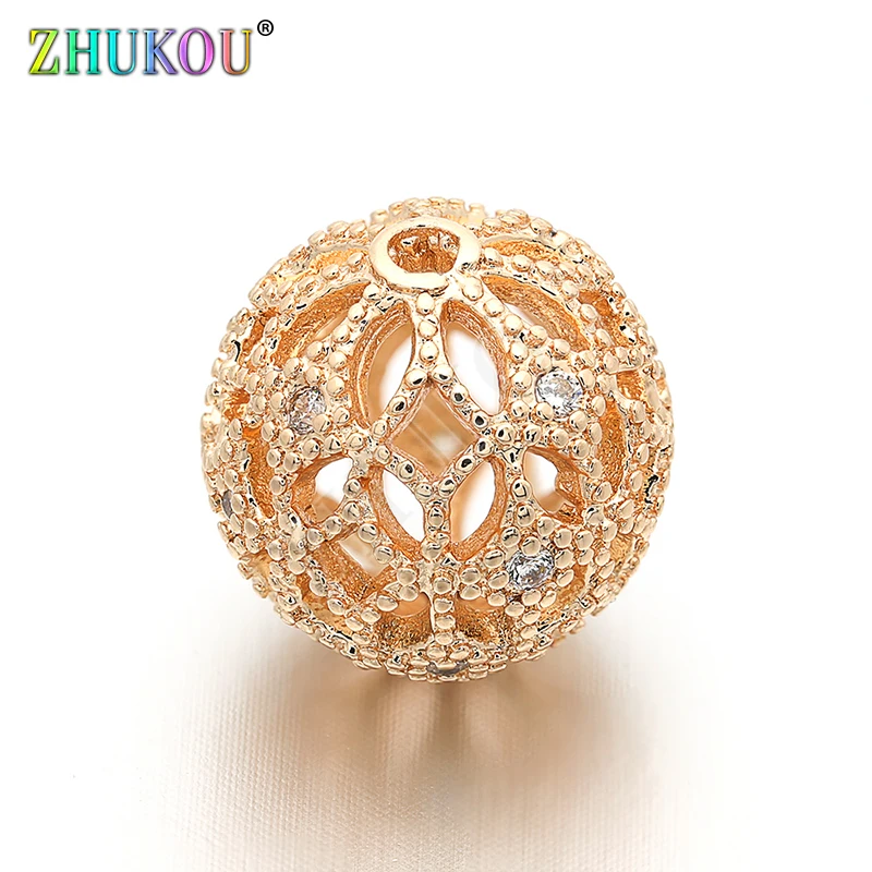 13mm Brass Cubic Zirconia Round Ball Beads DIY Women Necklace Pendant Jewelry Accessory Findings, Hole: 1.5mm, Model: VZ17