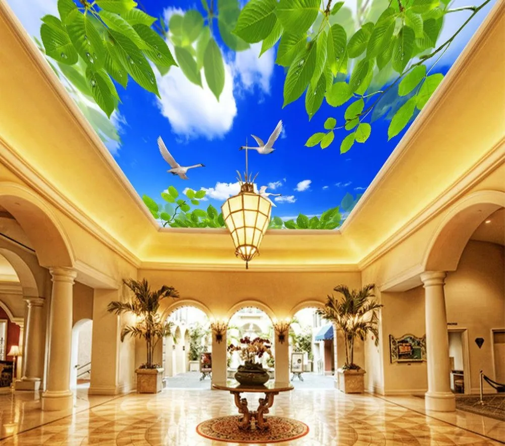 

Beautiful blue sky green leaf ceilings Landscape wallpaper murals ceiling 3d wall murals wallpaper