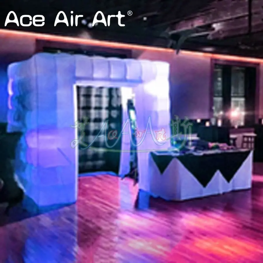 

Black interior white outside unique led colorful inflatable photo booth backdrop,fun photo cube show tent for party