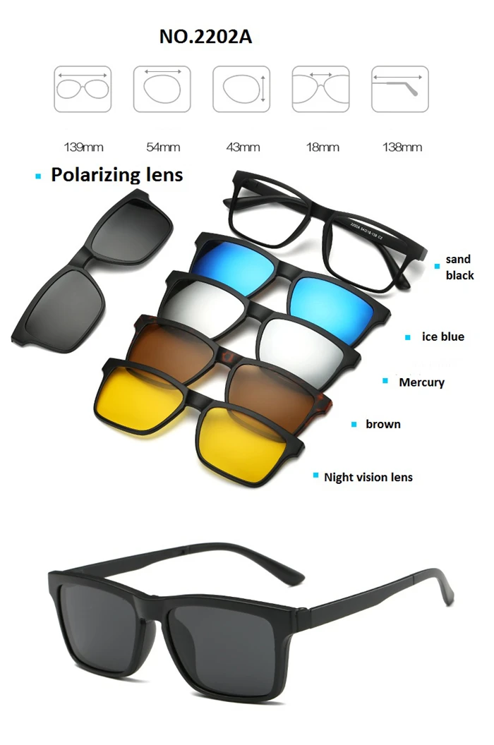 GSBJXZ Modische Myopie-Clip-Sonnenbrille für Herren und Damen mit 5 Clip-on-Sonnenbrillen, polarisierte Brillen, 0–0,5–0,75 bis –4,0 – Detail 12