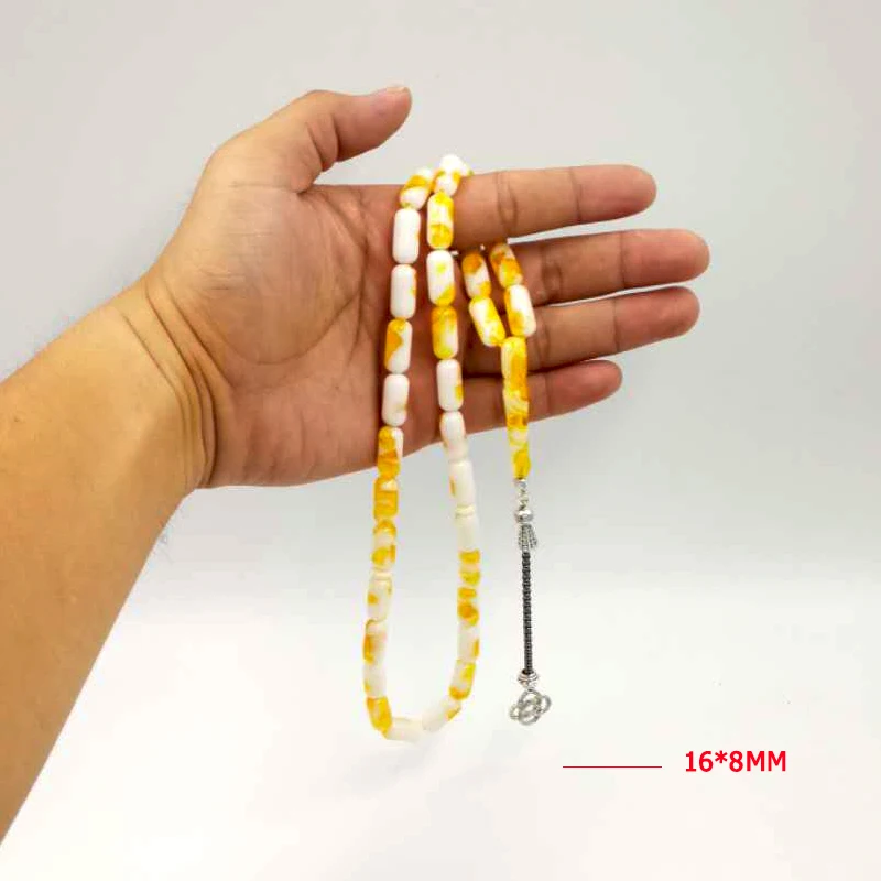 Giallo e bianco Rosario Musulmano tasbih Eid Ramadan islam braccialetto Regalo per eid Tesbih 33 Perline islamico Misbaha dell\'uomo braccialetto