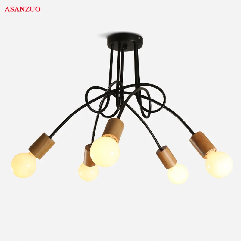 

Nordic solid wood Ceiling Lights for living room retro art spider ceiling lamp Bedroom Restaurant E27 Ceiling Lighting Fixture