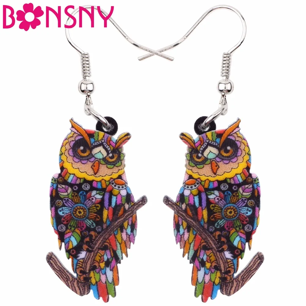 

Bonsny Acrylic Stud Owl Bird Earrings Drop Dangle Long Big Novelty Animal Jewelry For Women Girls Gift Charms Accessories Bijoux