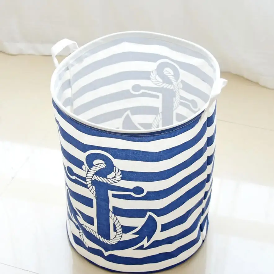 New Stripe anchor Laundry Hamper folding waterproof Clothes Storage Baskets Home decoration barrel kids toy organizer basket