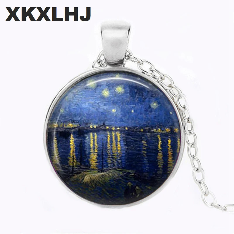 XKXLHJ Van Gogh Almond Branch In Bloom Art Pendant, Bridal Jewelry Wedding Famous Painting Necklace