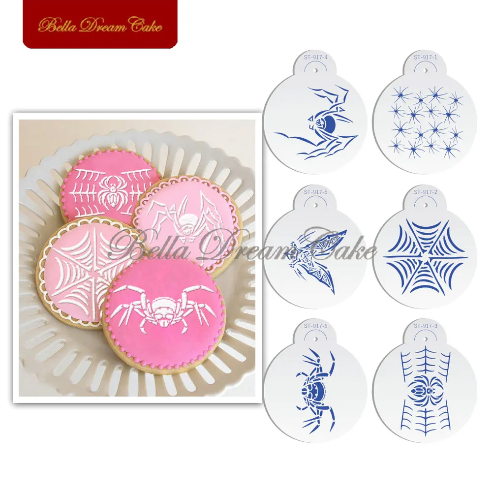 Halloween Spider&Web Cookies Stencils Coffee Stencil Template Fondant Chocolate Biscuit Cake Mold Cake Decorating Tool Bakeware