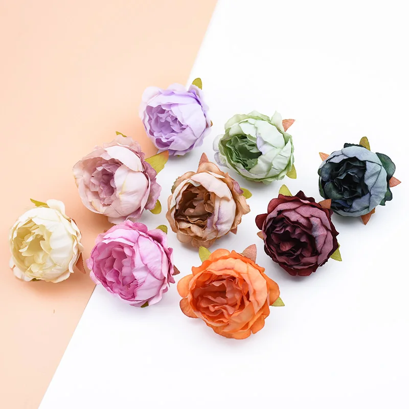 10pcs Silk Peony Srtificial Flowers for Home Wedding Decoration Diy Scrapbooking Pompons Valentine's Wreath Fake Plastic Flowers