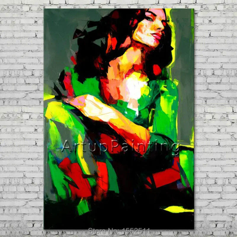 

Palette knife portrait Face Oil painting Character figure canva Hand painted Francoise Nielly wall Art picture for living room15