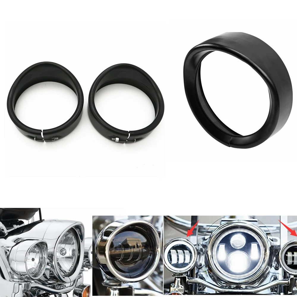 Motorcycle 7 Inch LED Headlamp Visor 4.5 Inch Passing Lamp Trim Ring Cover Gloss Black For Harley Touring Electra Street Glide view 3