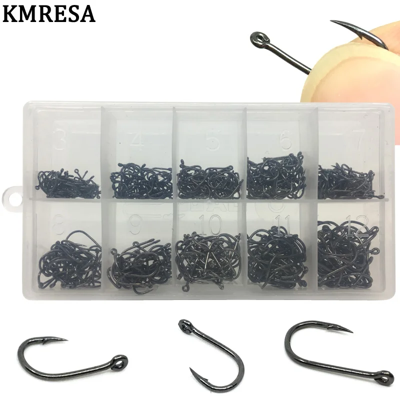 500pcs / set mixed size Fishing Hook # 3 ~ 12 carbon steel carp fishhook Original box Jigging Bait hook Fishing tackle