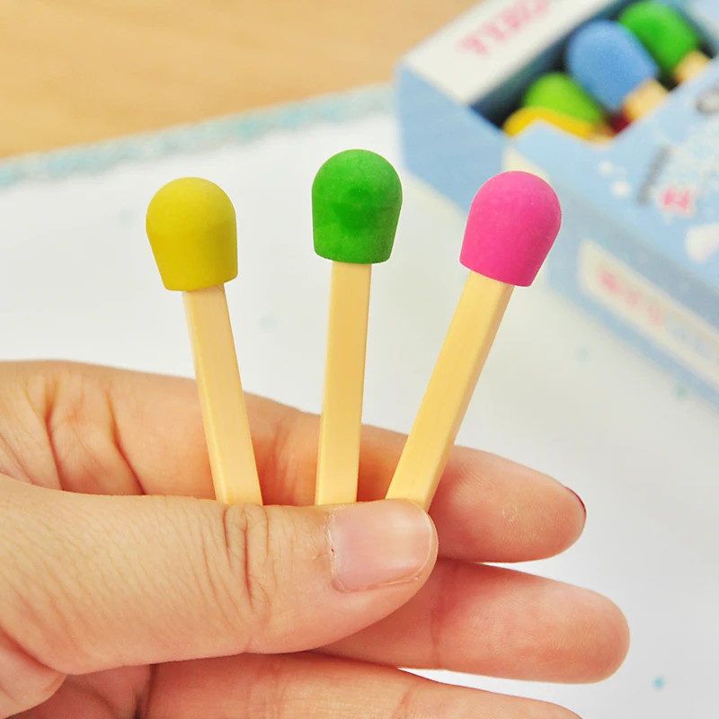 1 Box/Lot Lovely Kawaii Colorful Matchstick-Shaped Eraser & Rubber for School Stationery & Office, XP00019