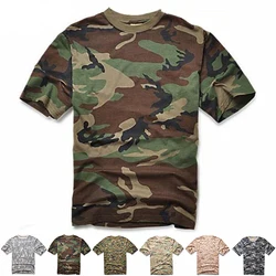 Ropa de camuflaje táctica para hombre, camiseta de secado rápido para caza, transpirable, cuello redondo, manga, informal, algodón puro