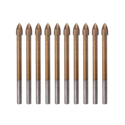 10x Titanium Ceramic Tile Glass Drill Bit Tungsten Carbide Cross Spear Head 6mm