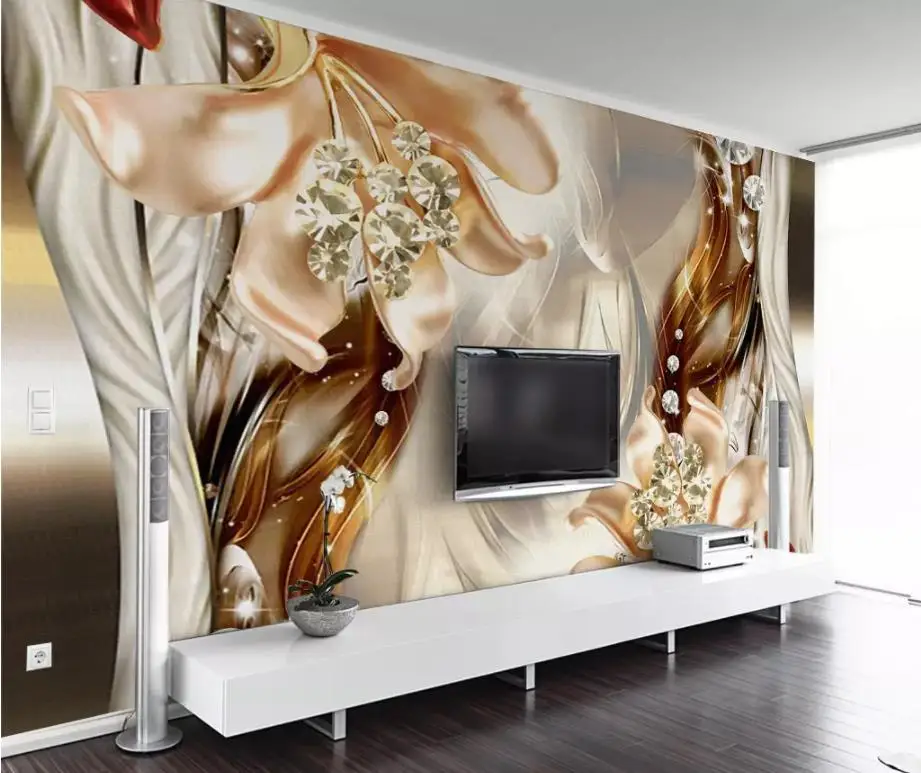 

Photo Wallpaper High Quality 3D Stereoscopic 3d sterling jewels flower jewels wall 3d Wallpaper Mural Wall Painting