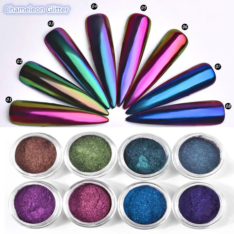 

0.2g/ box Glitter Magic Mirror Dust Powder Chameleon Aurora DIY Nail art Chrome Pigment Glitters Nail Decoration