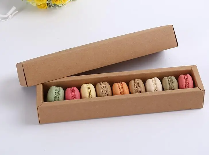 Kraft Paper Type Macaron Box 24x4.5x4cm paperboard tranparent Macaron Chocolate packaging boxes  long