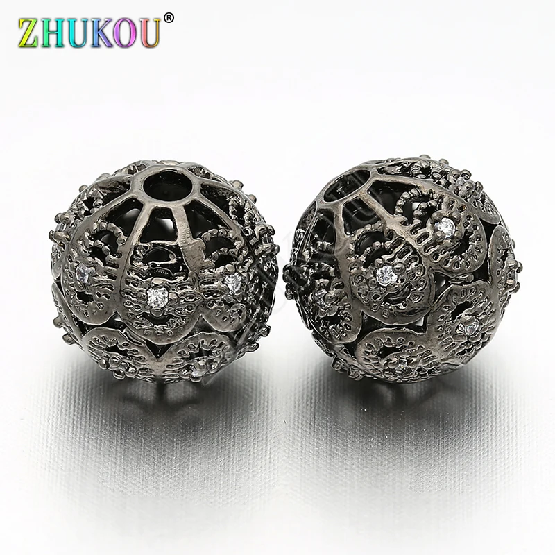 10mm Brass Cubic Zirconia Hollow Spacer Beads DIY Jewelry Bracelet Necklace Making, Hole: 2mm, Model: VZ42