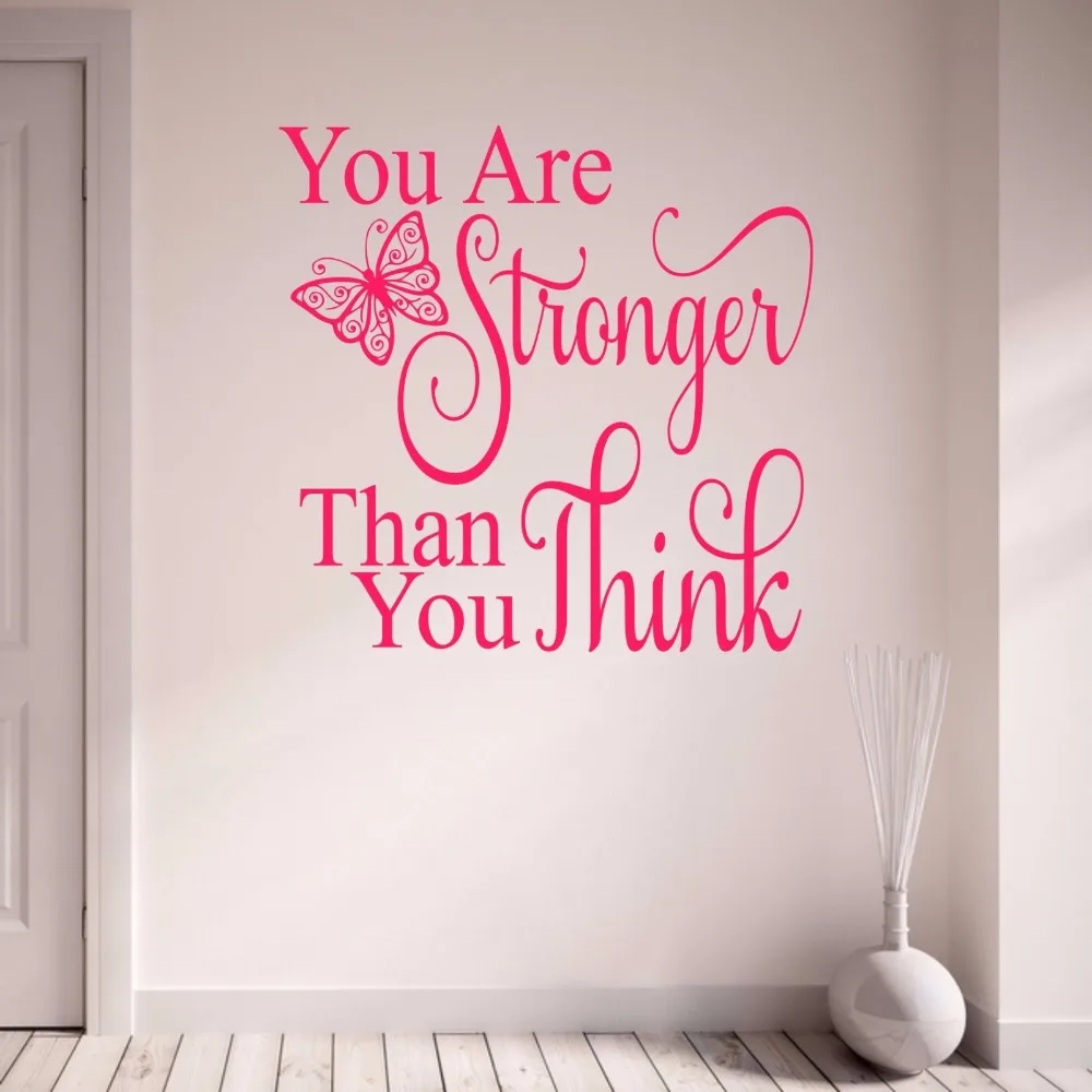 You Are Stronger Than You Think Butterfly Motto Inspirational Quote study Bedroom Living Room Vinyl Wall Art Sticker Decal B101