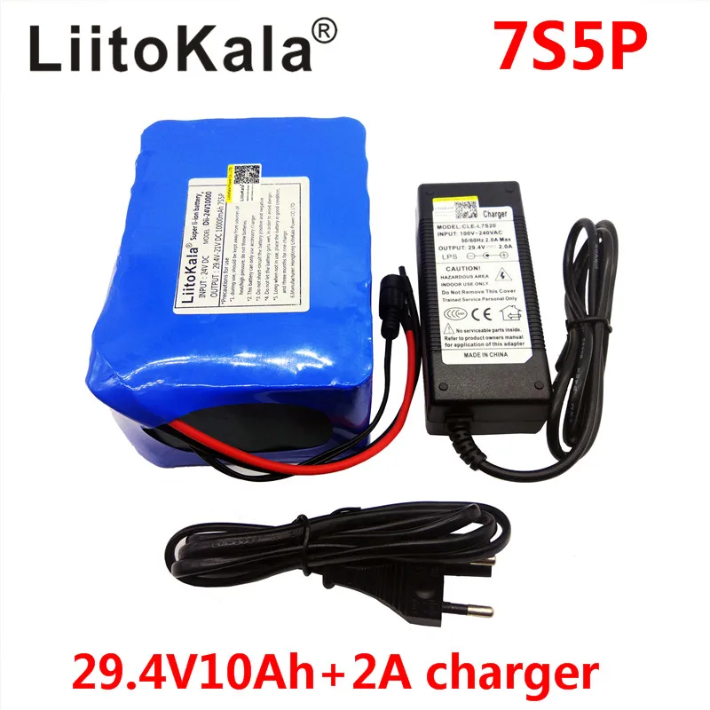 

LiitoKala 24v 10ah 7S5P battery pack 15A BMS 250w 29.4V 10000mAh battery pack for wheelchair motor electric power+2A charger