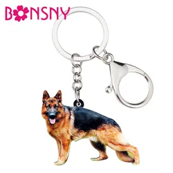 Bonsny Acrylic German Shepherd Dog Key Chain Keychain Ring Fashion Animal Jewelry For Women Girls Pet Lovers Car Bag Charms Gift