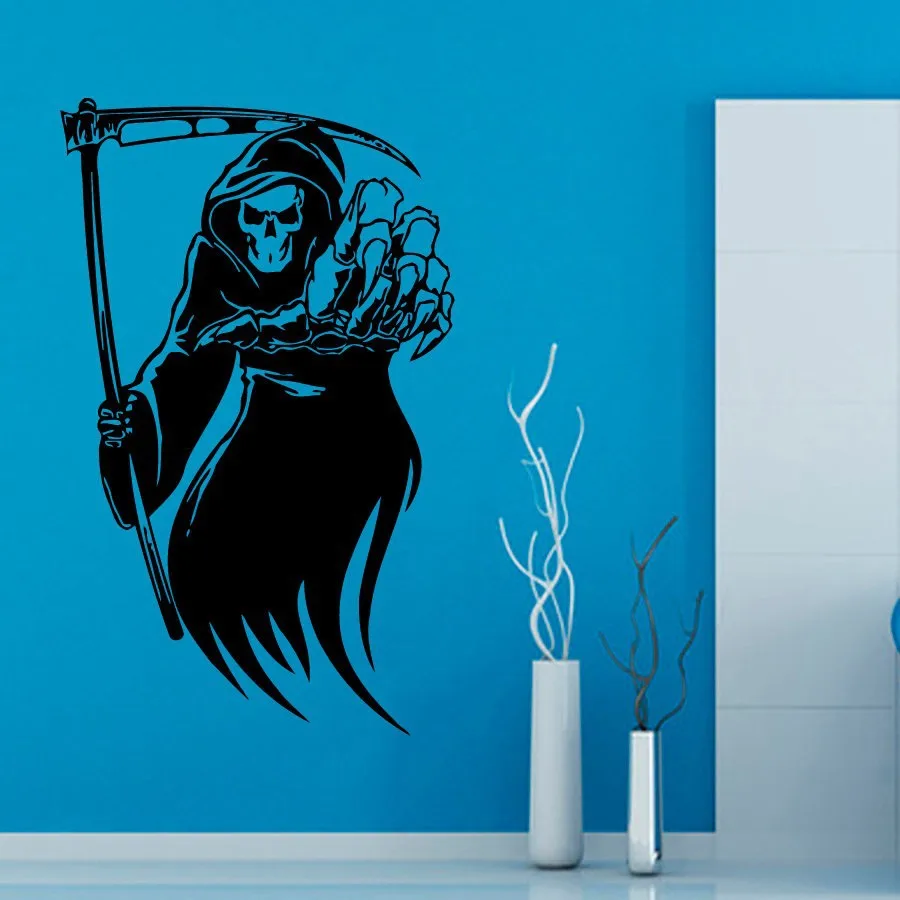 

Happy Halloween Skull Death Braid Skeleton Sickle Living Room Vinyl Carving Wall Decal Sticker for Holiday party Home Decor