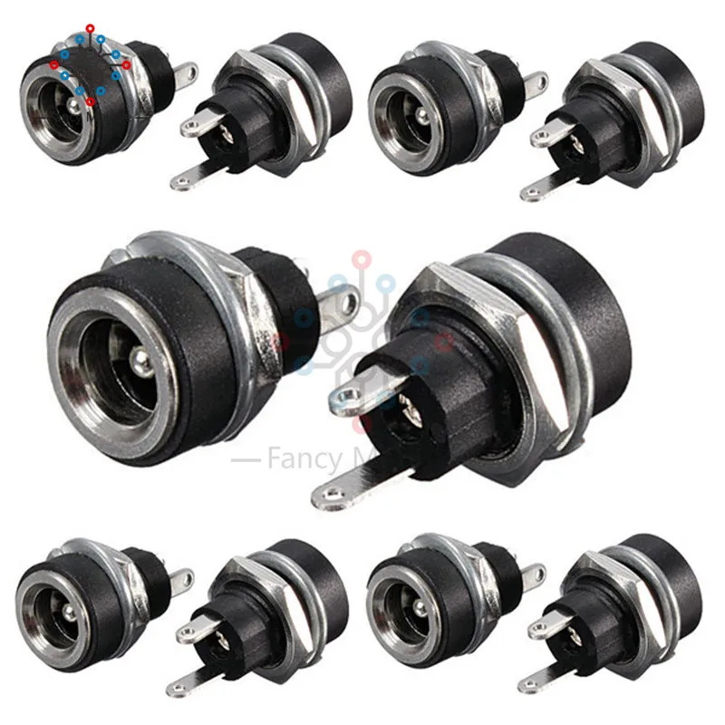 5Pcs 3A 12V For DC Power Supply Jack Socket Female Panel Mount Electrical Socket Connector 5.5mm x 2.1mm Terminal Types 5.5*2.1