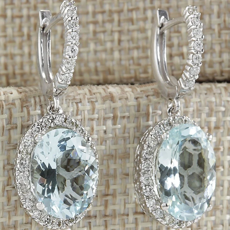 Moda Oval Sky Blue Cubic Zirconia Drop Earrings for Women Crystal  Dangle  Jewelry Boucles d\'oreilles L3K567