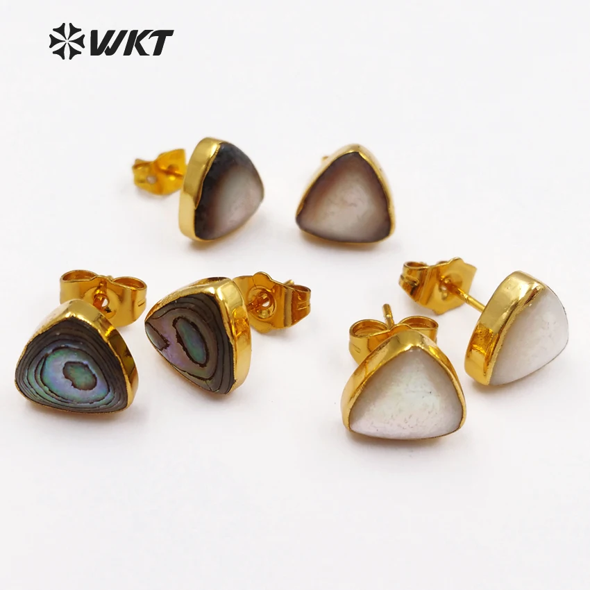 WT-E415 Wholesale Natural Shell Stud Earrings High Quality Triangle Shape Shell With Gold Color For Women Earrings Jewelry