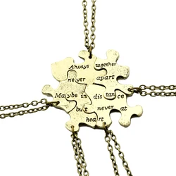 5 pcs/set Vintage Interlocking Jigsaw Puzzle BFF Necklaces Best Friends Forever Pendant & Necklace Retro Link Chain Jewelry