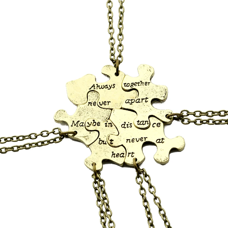 5 pcs/set Vintage Interlocking Jigsaw Puzzle BFF Necklaces Best Friends Forever Pendant & Necklace Retro Link Chain Jewelry