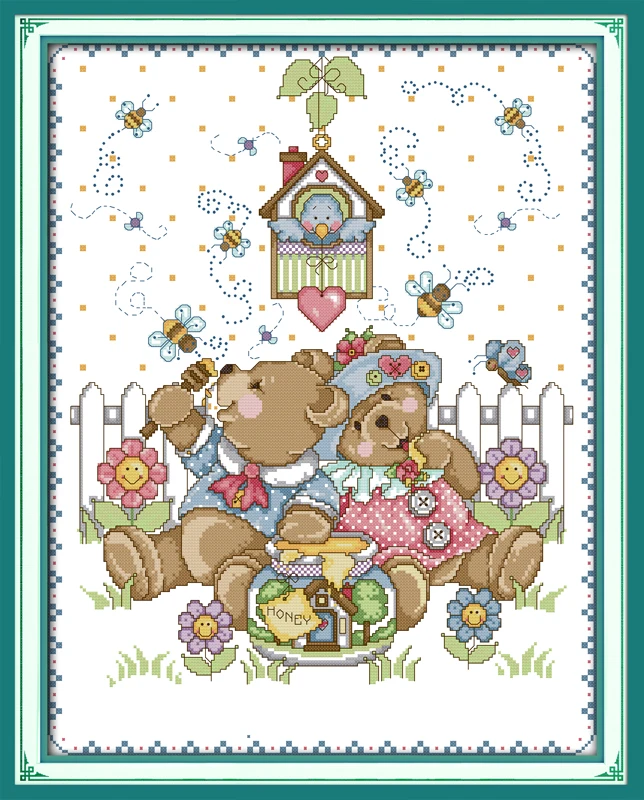 Joy sunday cartoon style Naughty bears' heaven small dimensions cross stitch kits for beginers needle stitching