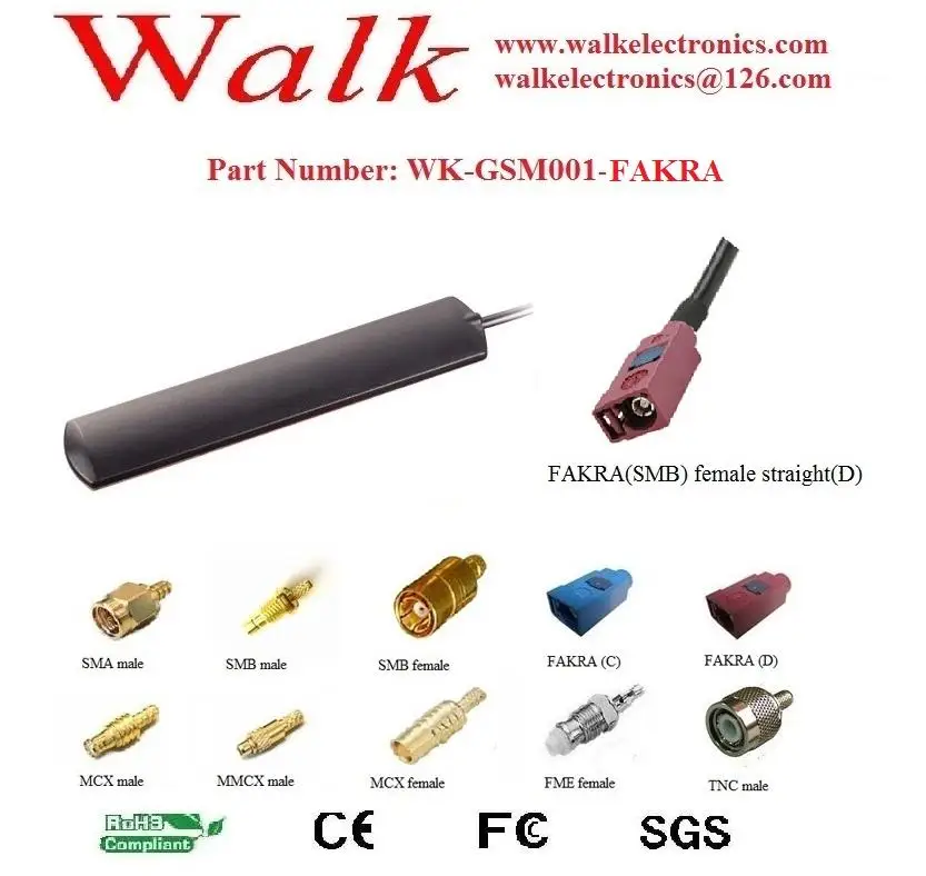 

FAKRA female connector, RG174 cable adhesive mount gsm antenna, gsm patch antenna, AMPS quad band antenna, gprs antenna