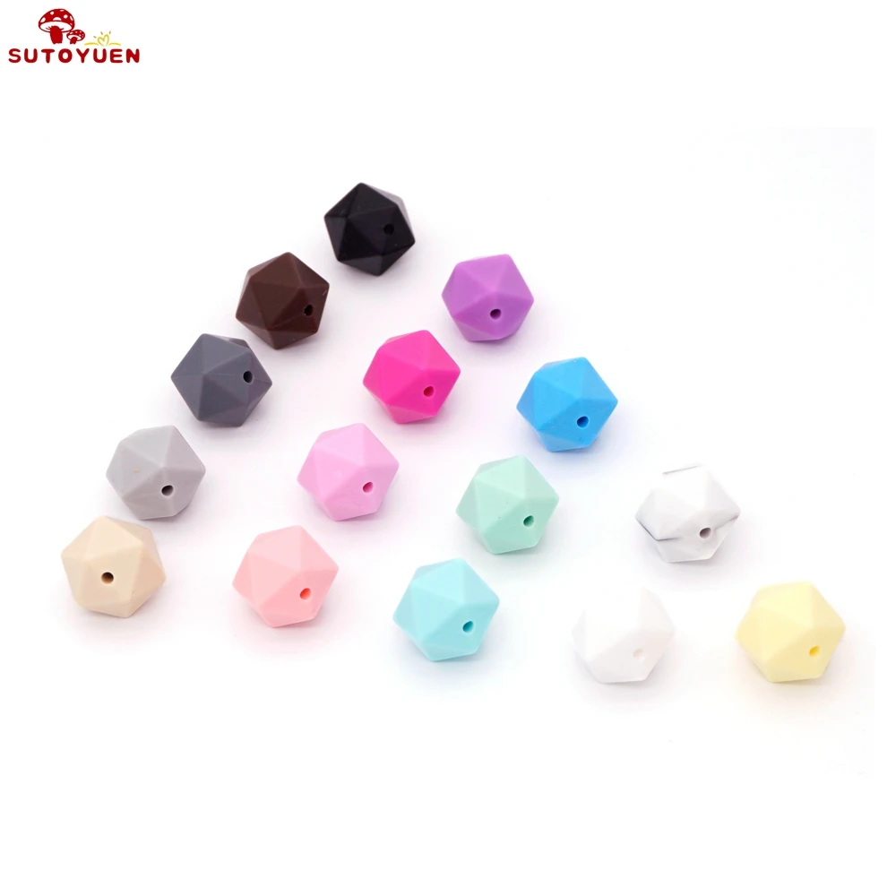 Sutoyuen 50pc 17mm Multi-faceted Silicone Geometric Teether Beads BPA Free Silicone DIY Making Jewelry Teething Necklace Beads