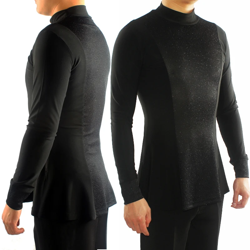 Elastic Latin Dance Shirts Male Long Sleeve Latin Top Men Ballroom Chacha Dancing Clothes Competition Performance Wear DN7016