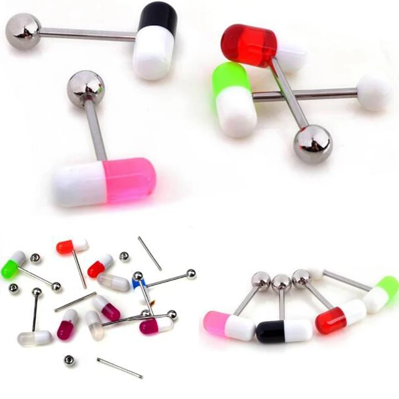 1 Piece Unique Capsule Pills Design Acrylic Tragus  Piercing 1.4*19mm  Surgical Stainless Steel  Body Piercing Tongue Rings