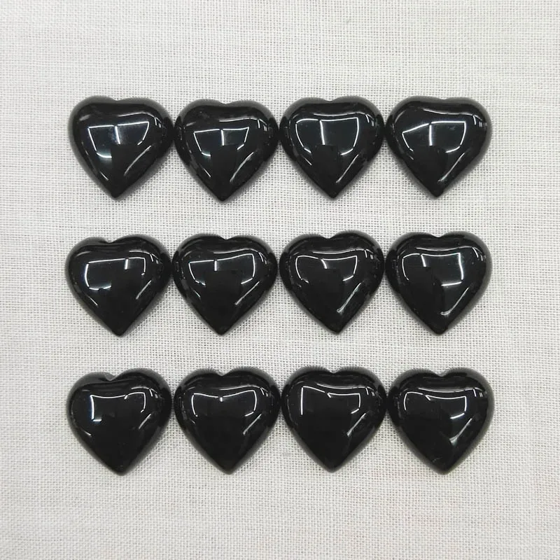 

Good quality 15mm Natural black onyx stone beads heart CAB CABOCHON for jewelry making Wholesale 24pcs/lot