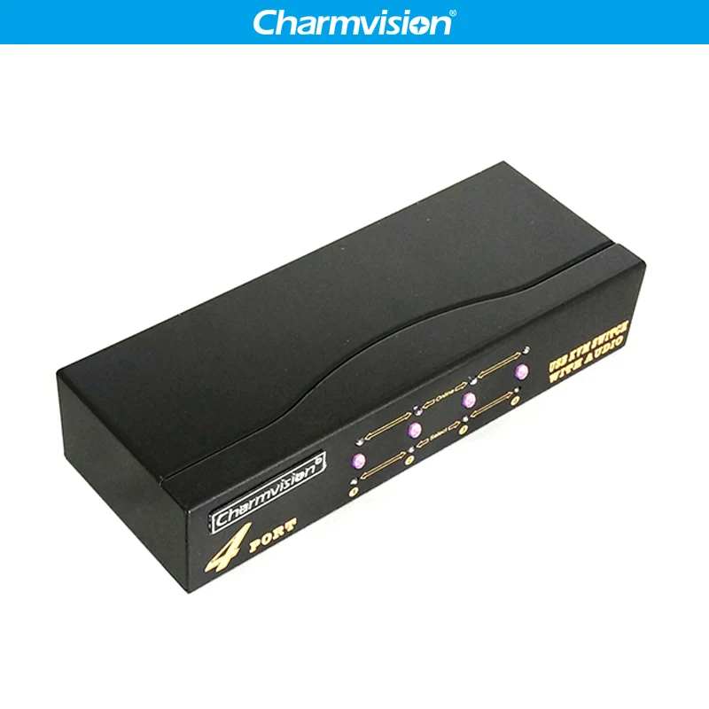 Charmvision VK401A 4 into 1 Desktop Automatically 4 Posts KVM Audio Switcher Hotkey with HDDB VGA 2 USB Keyboard Mouse Switches