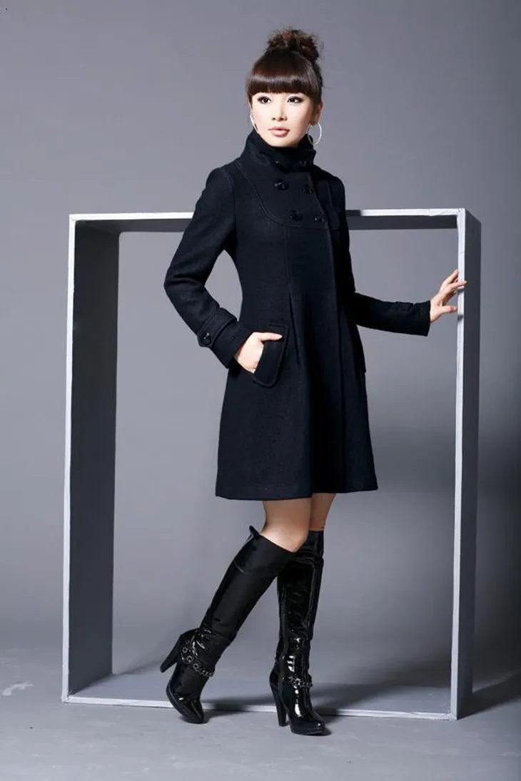 Large size women blended woolen jacket Korean version of the long school style wind cloak shawl coat hooded coat AL71024
